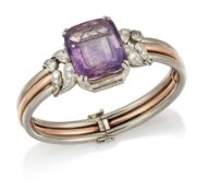 AN AMETHYST AND DIAMOND BANGLE