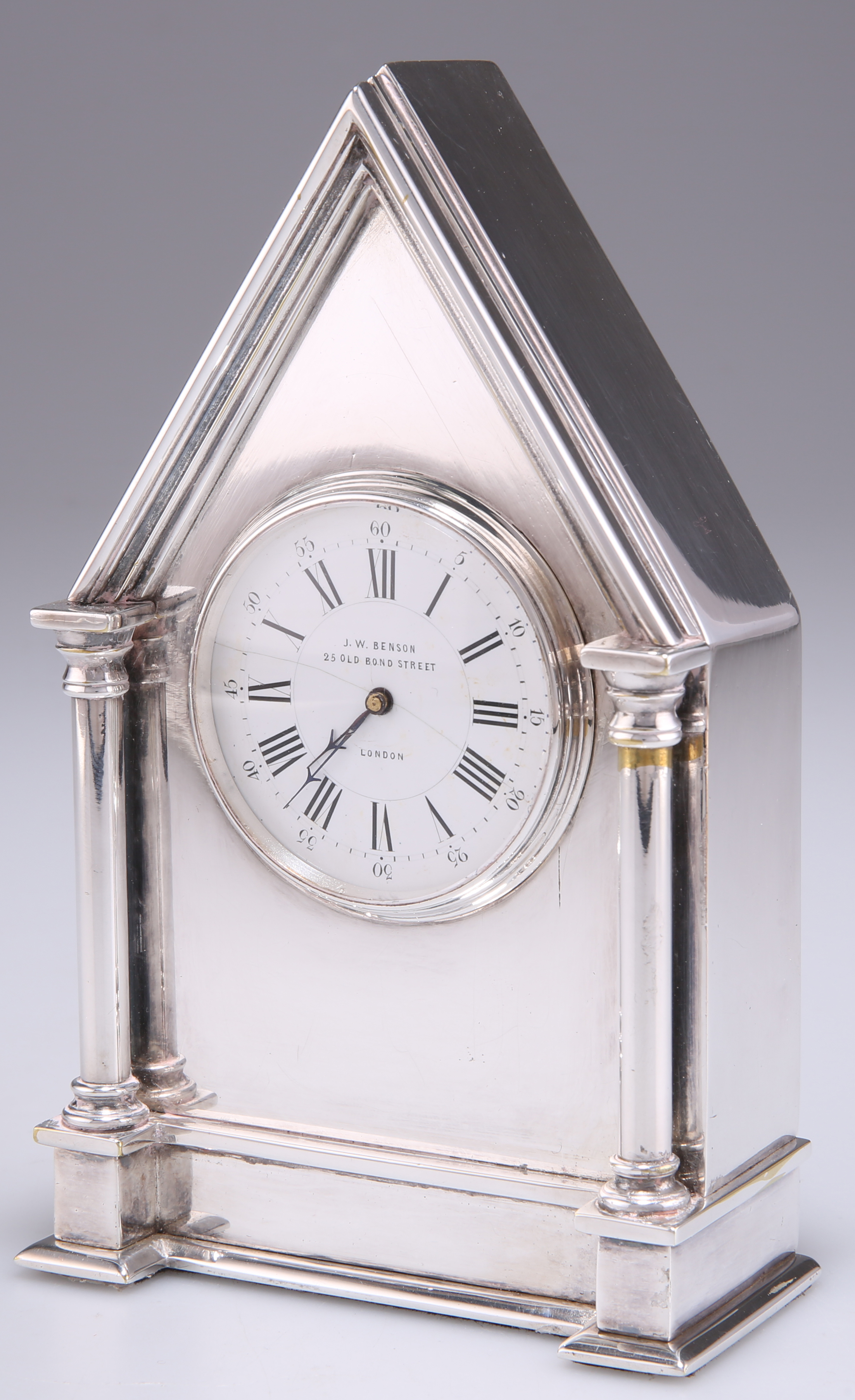 A J.W. BENSON SILVER-PLATED MANTEL CLOCK