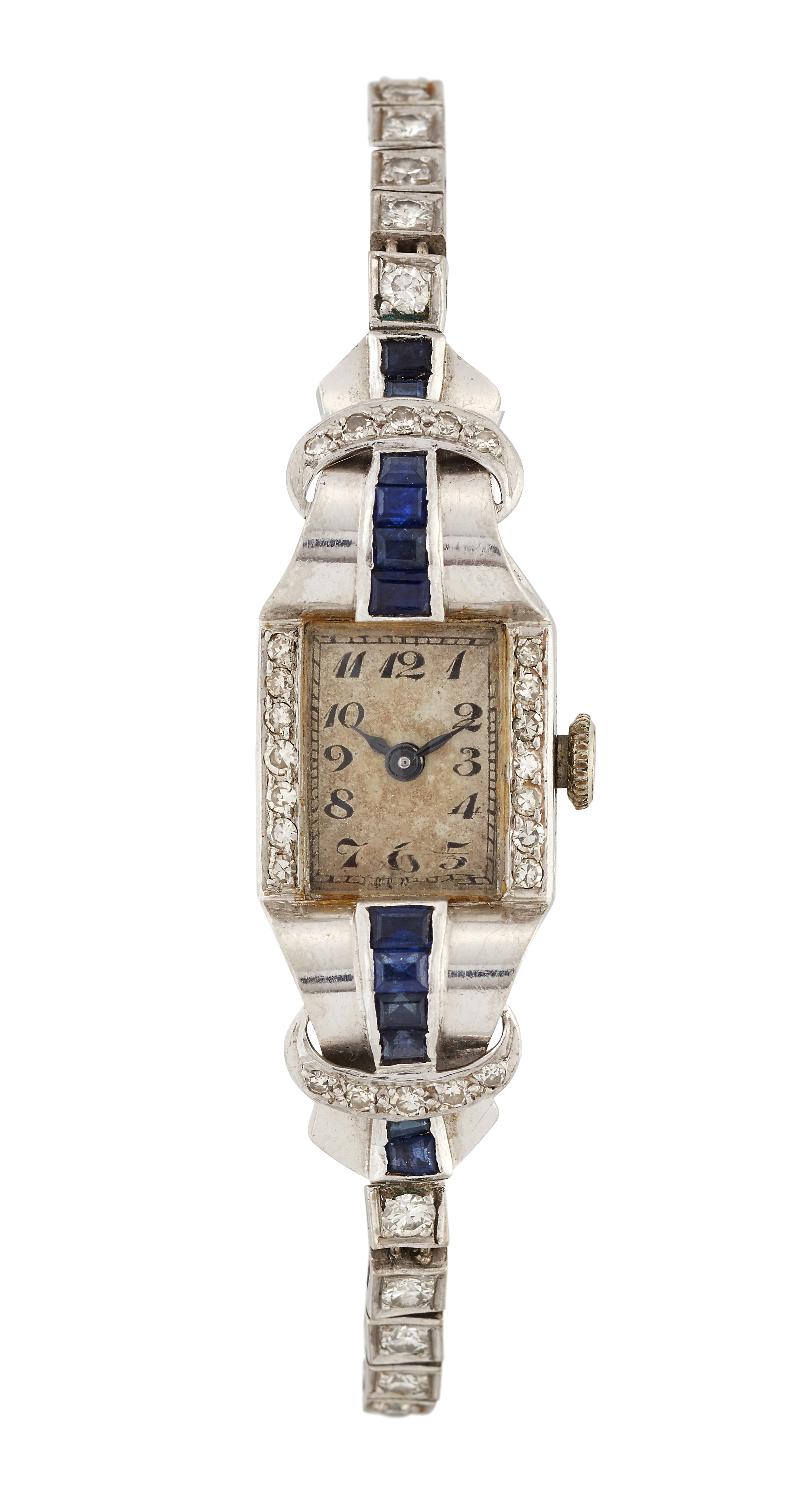 A SAPPHIRE AND DIAMOND COCKTAIL WATCH, CIRCA 1940S