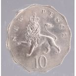 ELIZABETH II (1952 -), MINT ERROR 1975 TEN PENCE, STRUCK ON A HONG KONG TWO DOLLAR PLANCHET