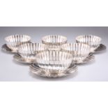 A SET OF SIX JAPANESE STERLING SILVER BOWLS AND SAUCERS