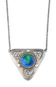 CHARLES HORNER – A SILVER AND ENAMEL PENDANT NECKLACE