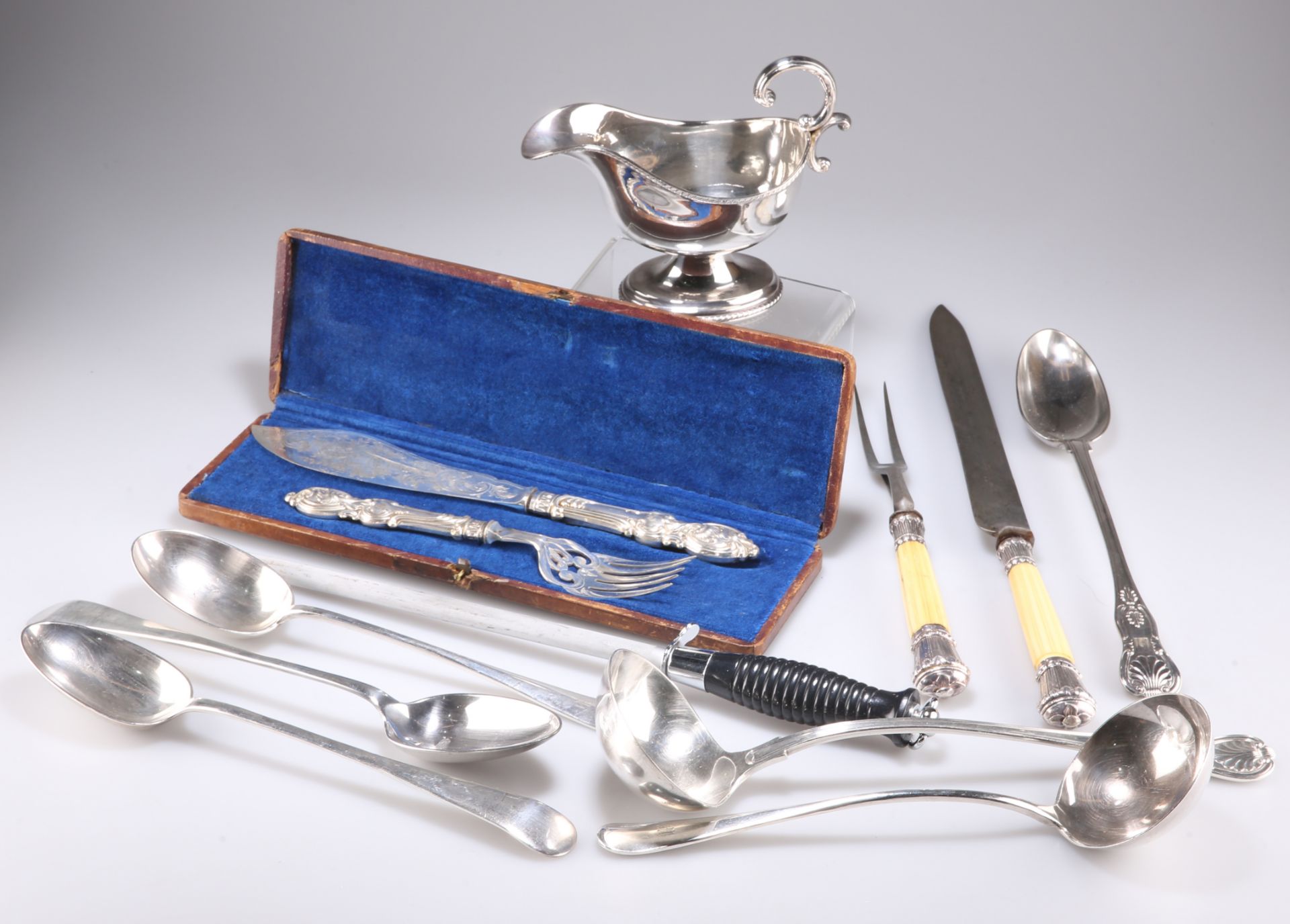 A GROUP OF SILVER-PLATE AND FLATWARE