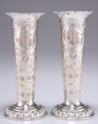 A PAIR OF VICTORIAN SILVER FLOWER VASES