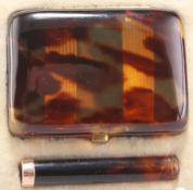 AN EARLY 20TH CENTURY TORTOISESHELL MATCH CASE AND CIGARETTE HOLDER