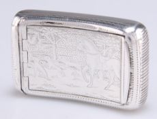 A GEORGE III SILVER 'HUNTING' SNUFF BOX