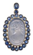 A MOONSTONE AND SAPPHIRE CAMEO PENDANT