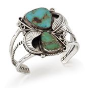 KENNETH R. BEGAY – A NAVAJO SILVER AND TURQUOISE BANGLE