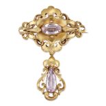 A 19TH CENTURY PINK TOPAZ BROOCH