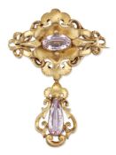 A 19TH CENTURY PINK TOPAZ BROOCH