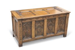 A GOTHIC STYLE OAK COFFER, LATE 19TH CENTURY