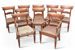 A SET OF TEN WILLIAM IV MAHOGANY DINING CHAIRS