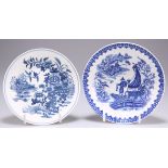 TWO WORCESTER BLUE AND WHITE SAUCERS