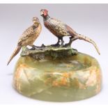 AN ONYX AND COLD PAINTED BRONZE PHEASANT ASHTRAY