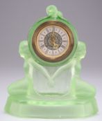 AN ART DECO URANIUM GLASS MANTEL CLOCK