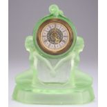 AN ART DECO URANIUM GLASS MANTEL CLOCK