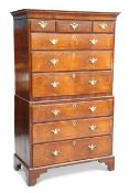 AN 18TH CENTURY WALNUT AND HERRINGBONE CHEST ON CHEST