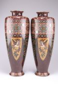 A LARGE PAIR OF JAPANESE CLOISONNÉ VASES, MEIJI PERIOD