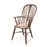 A 19TH CENTURY ELM AND OAK WINDSOR CHAIR