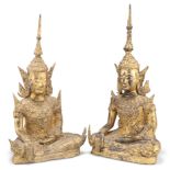 A PAIR OF GILDED METAL BRONZE FIGURES OF BUDDHA, THAI