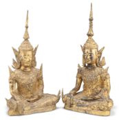 A PAIR OF GILDED METAL BRONZE FIGURES OF BUDDHA, THAI