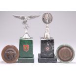 THREE WWII GERMAN PAPERWEIGHTS, AND A SNUFF BOX