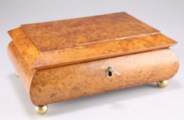 A 19TH CENTURY BURR YEW JEWELLERY BOX