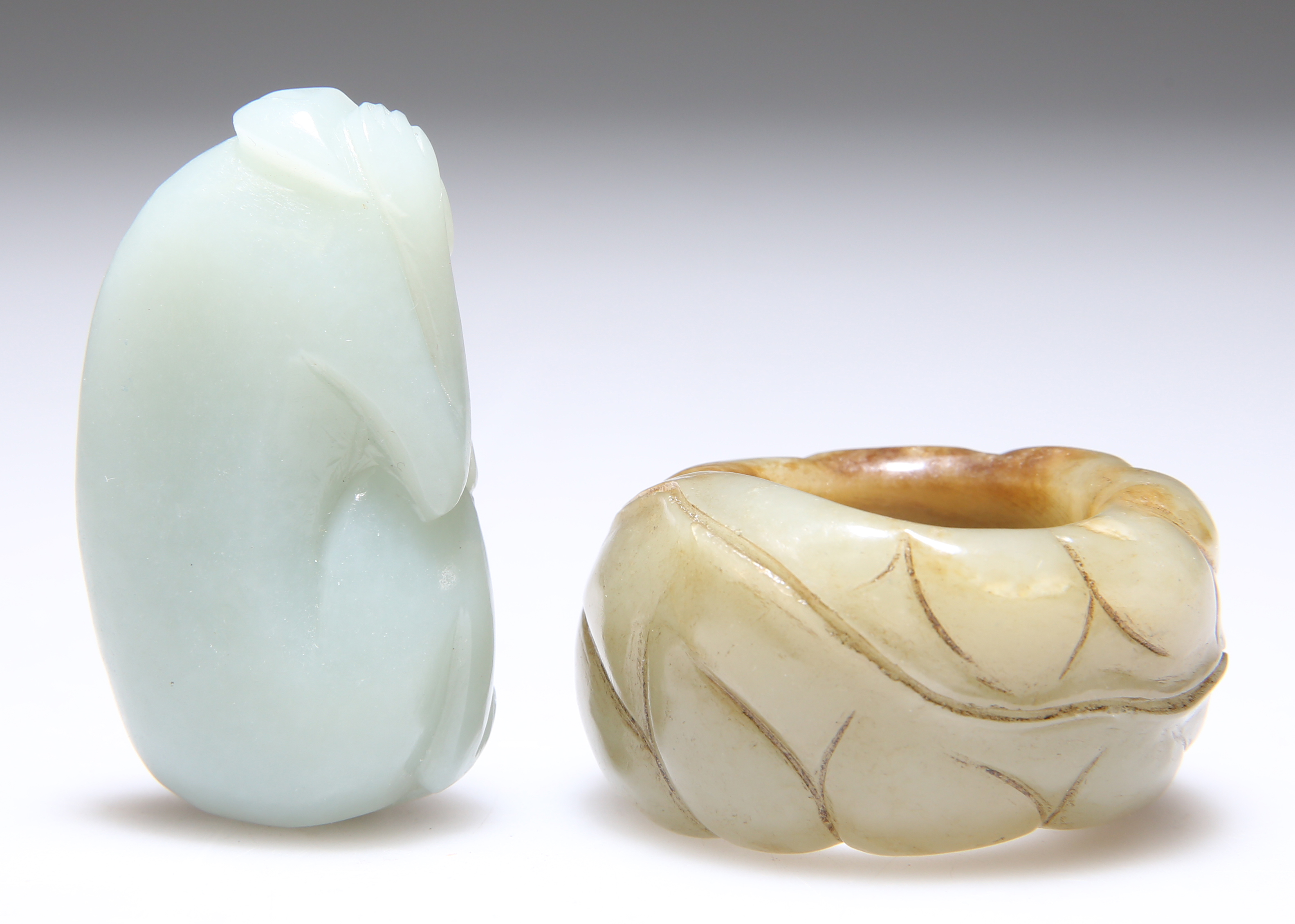 A JADE THUMB RING AND A CARVING - Image 2 of 2