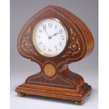 AN ART NOUVEAU INLAID MAHOGANY MANTLE CLOCK