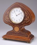 AN ART NOUVEAU INLAID MAHOGANY MANTLE CLOCK