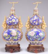 A PAIR OF DOUBLE GOURD CLOISONNÉ VASES