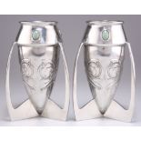 ARCHIBALD KNOX (1864-1933) FOR LIBERTY & CO, A RARE PAIR OF TUDRIC PEWTER BOMB VASES, NO.0226