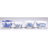 FOUR WORCESTER BLUE AND WHITE TEA BOWLS