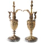 A PAIR OF RENAISSANCE REVIVAL LARGE BRASS EWER LAMPS