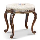 A 19TH CENTURY PARCEL-GILT ROSEWOOD STOOL