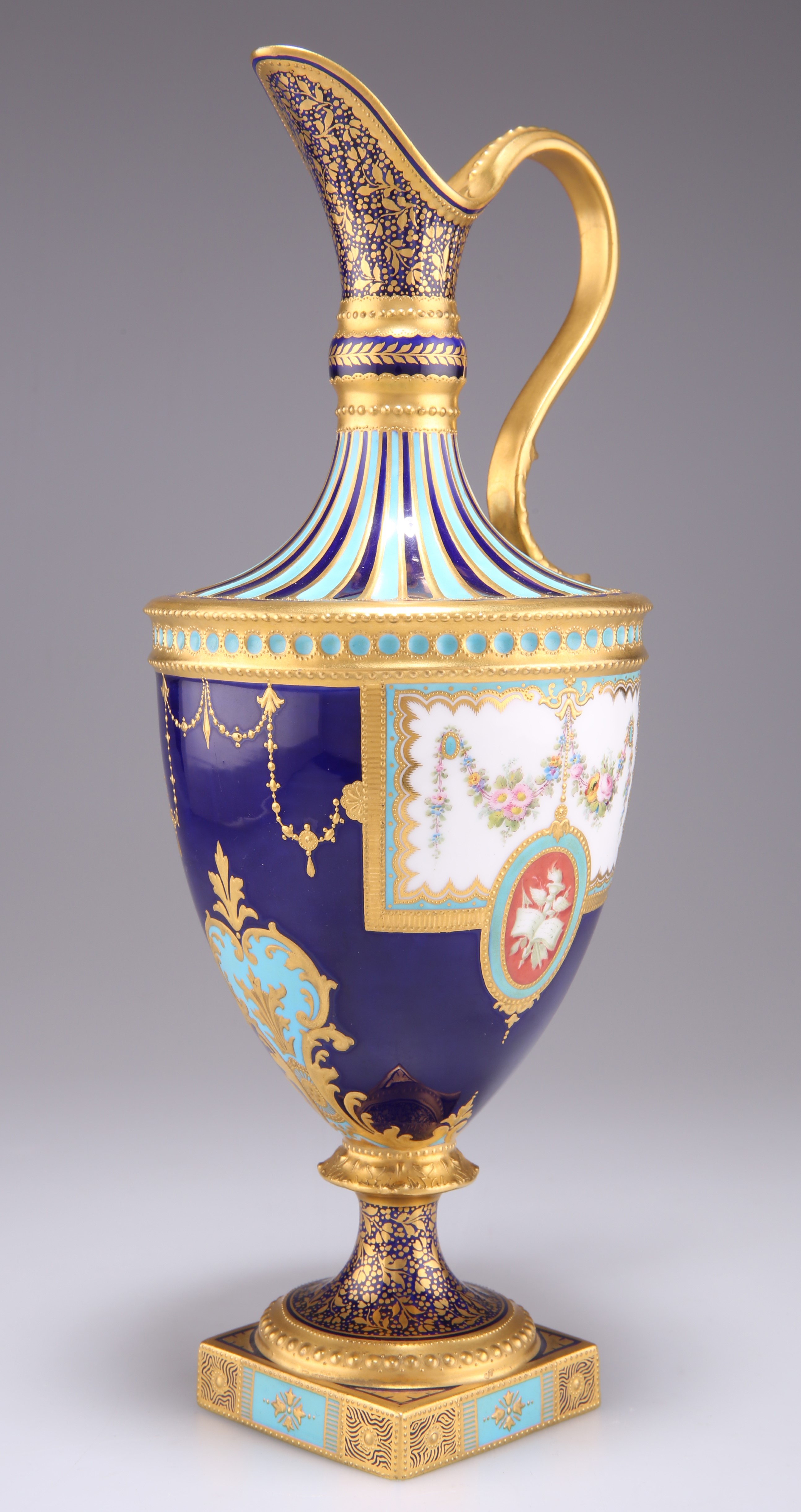 A FINE ROYAL CROWN DERBY PEDESTAL EWER, BY DESIRE LEROY