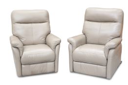 A PAIR OF CONTEMPORARY LEATHER UPHOLSTERED ELECTRIC RECLINING ARMCHAIRS