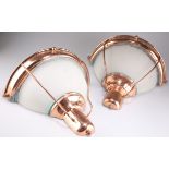 A PAIR OF ART DECO STYLE COPPER AND FROSTED GLASS WALL LIGHTS