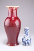A CHINESE FLAMBÉ GLAZE VASE AND A BLUE AND WHITE DRAGON BOTTLE VASE