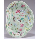 A MID-19TH CENTURY CHINESE ENAMEL DECORATED CELADON DISH