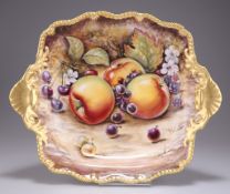 A ROYAL WORCESTER FRUIT-PAINTED TUDOR TRAY