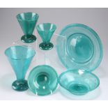 A SMALL SUITE OF EGYPTIAN RECYCLED GREEN MUSKI TABLE GLASS