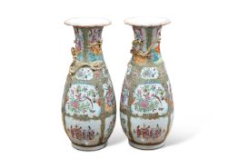 A LARGE PAIR OF 19TH CENTURY CANTONESE FAMILLE ROSE VASES