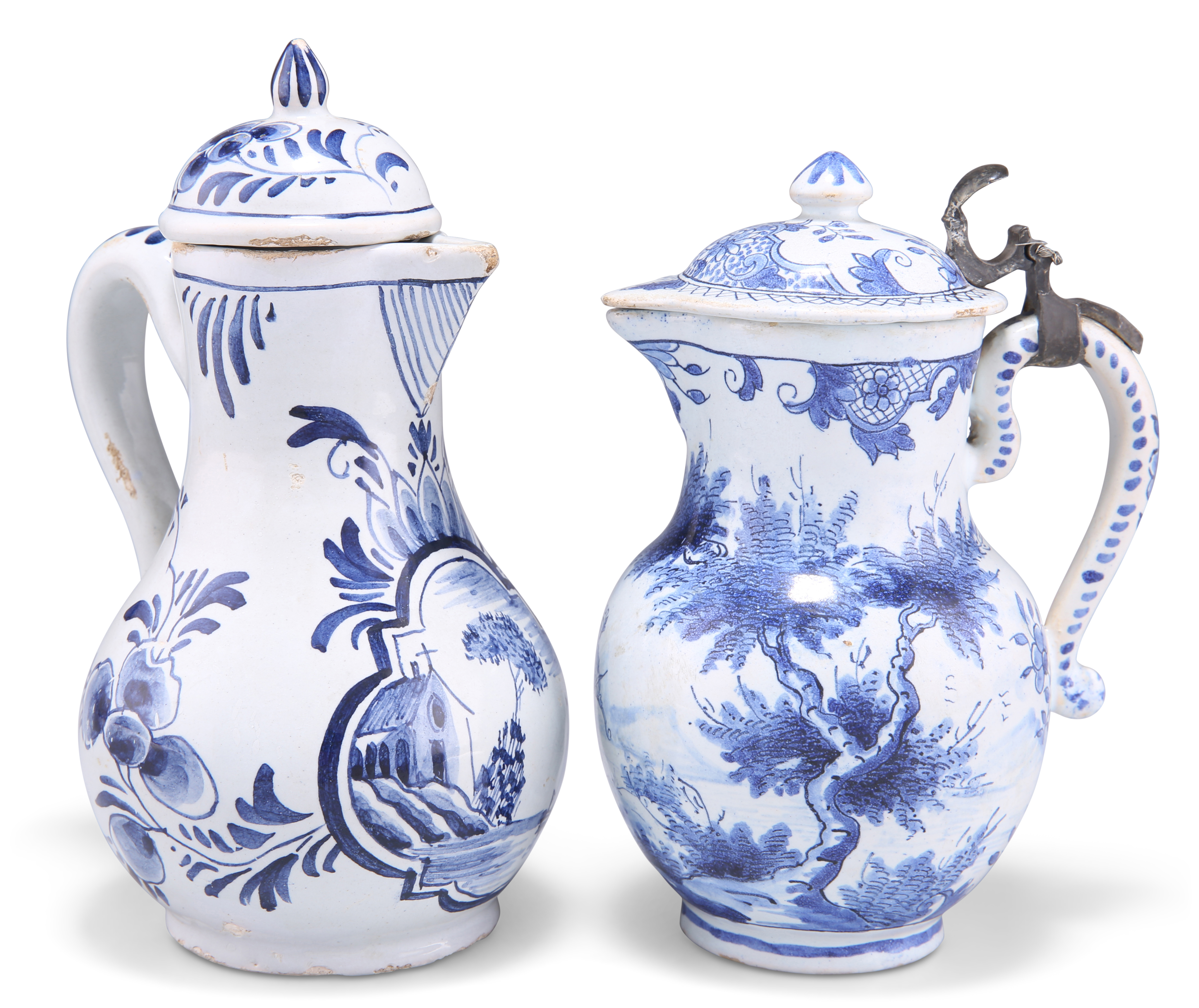 TWO DELFT CRUET JUGS, 19TH CENTURY