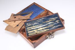 A ROSEWOOD CASED SET OF BRASS-MOUNTED DRAWING INSTRUMENTS