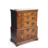 AN EARLY 18TH CENTURY SMALL WALNUT CHEST ON CHEST, EAST YORKSHIRE