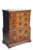 AN EARLY 18TH CENTURY SMALL WALNUT CHEST ON CHEST, EAST YORKSHIRE