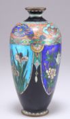 A 19TH CENTURY JAPANESE GINBARI CLOISONNÉ VASE AND AN ENAMEL DISH