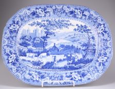 A 19TH CENTURY WELSH BLUE AND WHITE POTTERY MEAT DISH