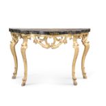 A 19TH CENTURY GILTWOOD AND FAUX MARBLE CONSOLE TABLE